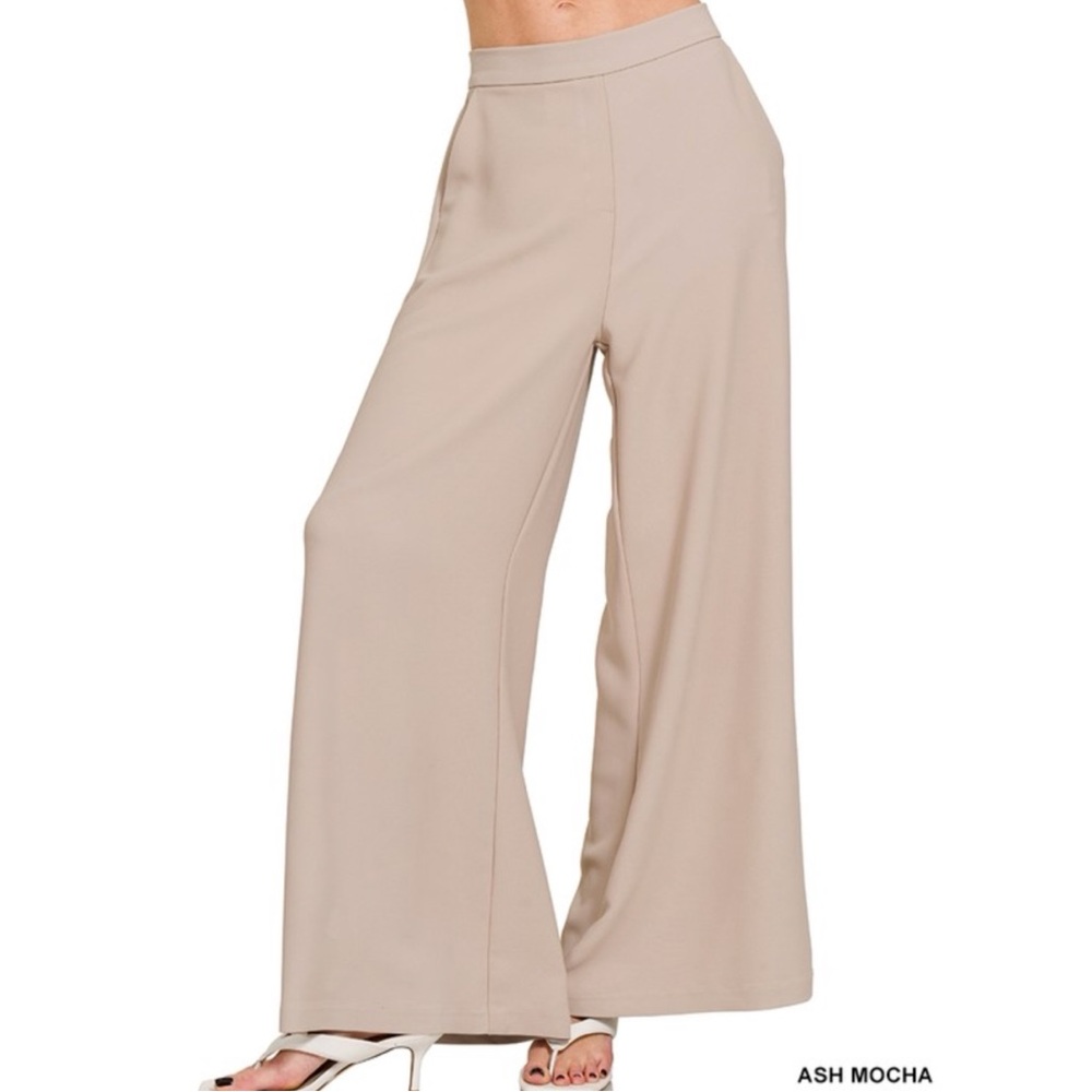 Zenana Wide Leg Pants in Ash Mocha